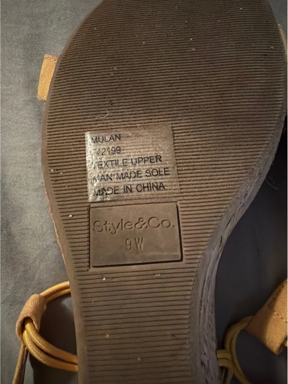 Style & Co. Yellow Cork Wedge Sandals Size 9W